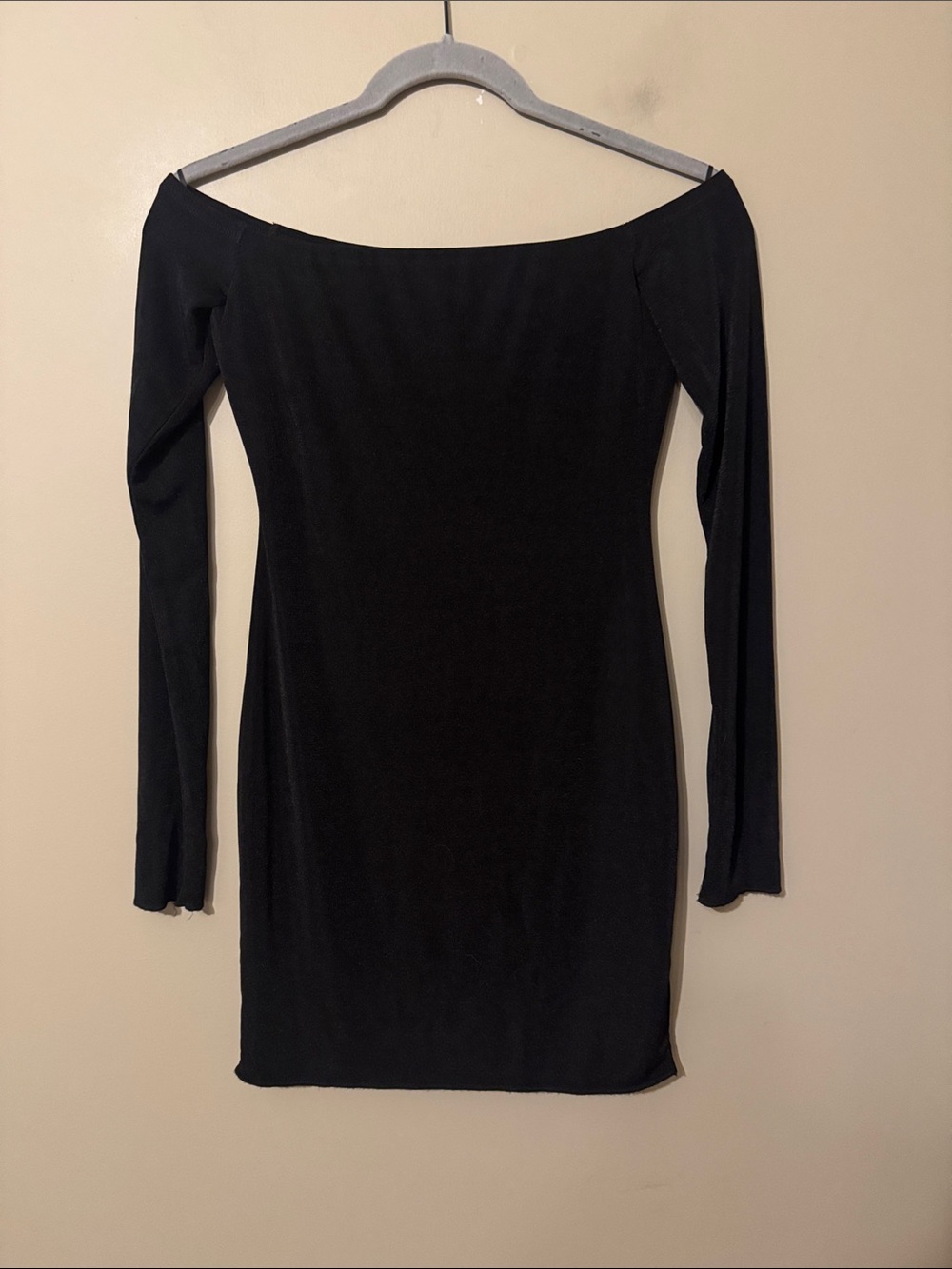 NWOT- Naked Wardrobe off-the-shoulder mesh long sleeve dress, Black, size M